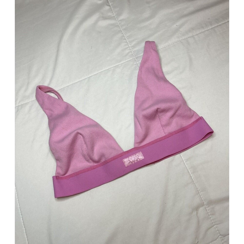 Skims Cotton Rib Plunge Bralette bubble gum pink Y2K M Adjustable Womens Bra
